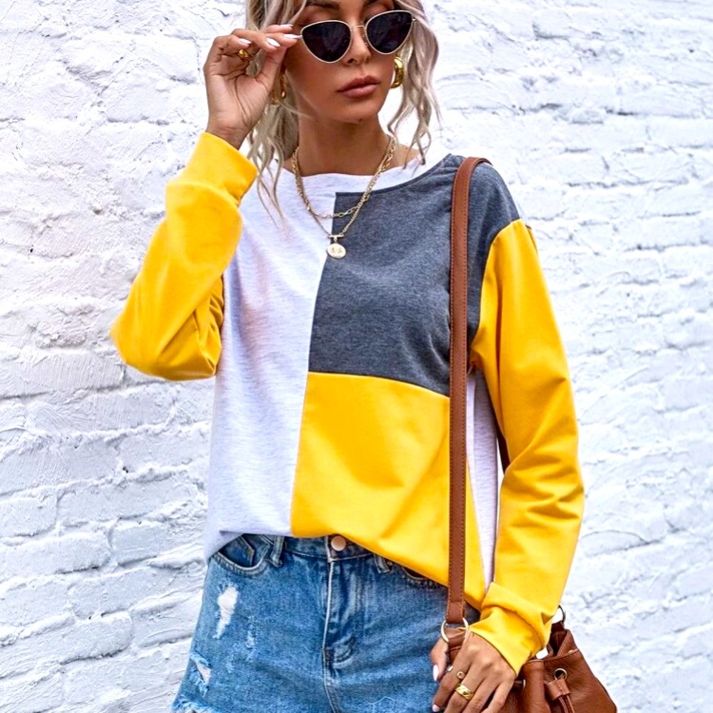 Drop shoulder color block sweatshirt xs
